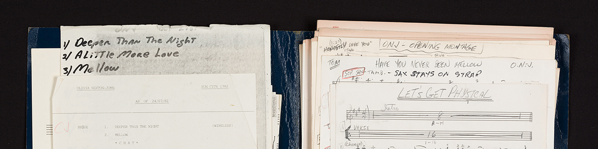 Detail of Portfolio used by Olivia Newton-John and her conductor Tom Scott during her Physical tour, 1982